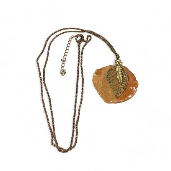 Vintage Necklace Gold Tone Chain & 3 Enamel & Gold Leaf Pendants 31" - Picture 4 of 7